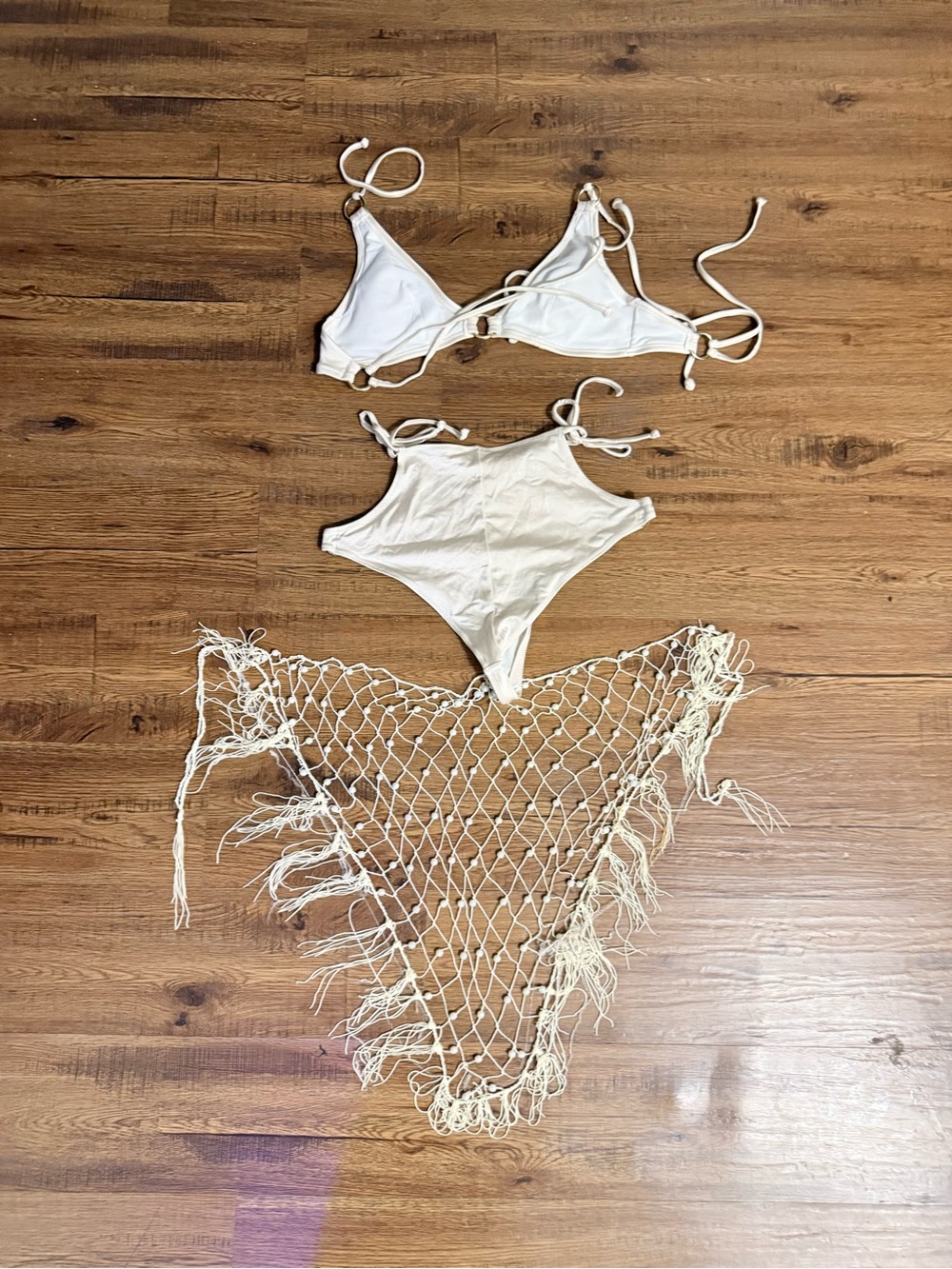 H&M Cream Knotted Beaded Rope Necklace